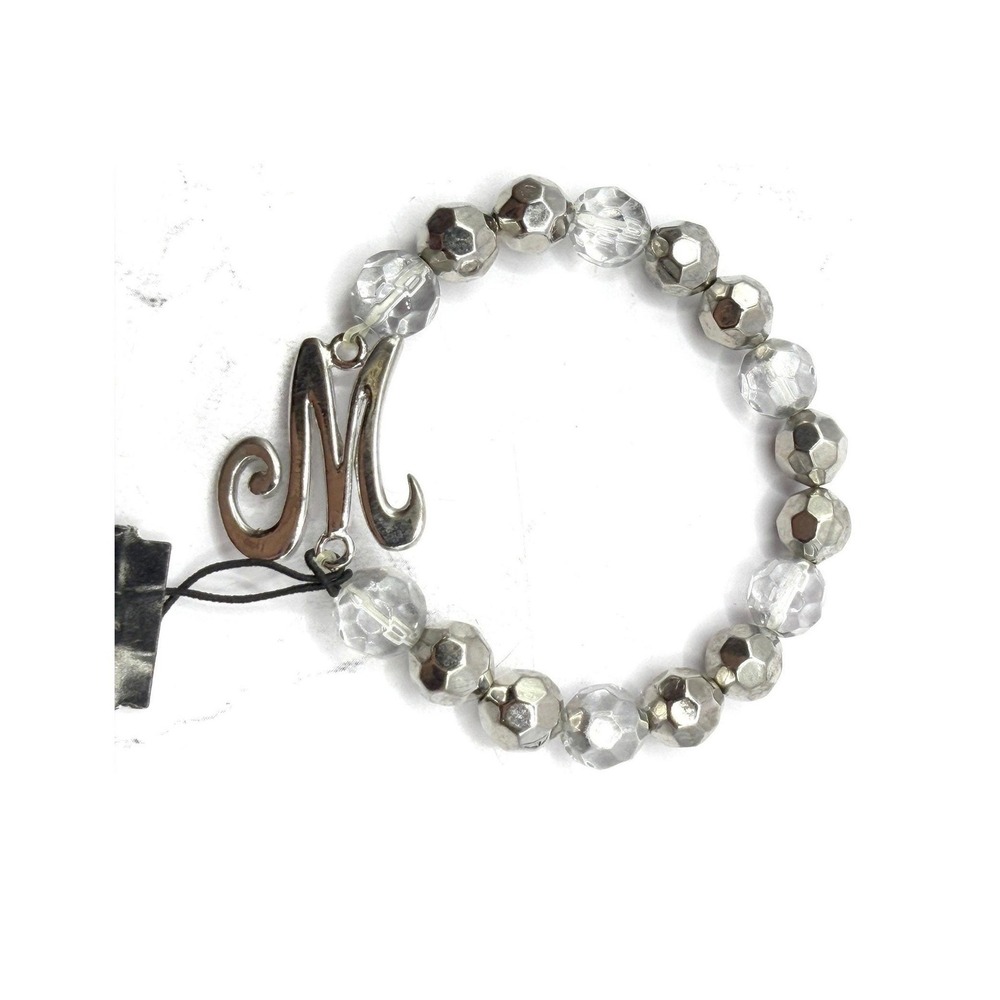 Cookie Lee Personalized Letter "M" Initial Bead Bracelet Stretch NWT 7"